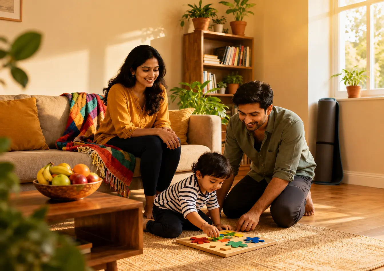 A family enjoying time together at home